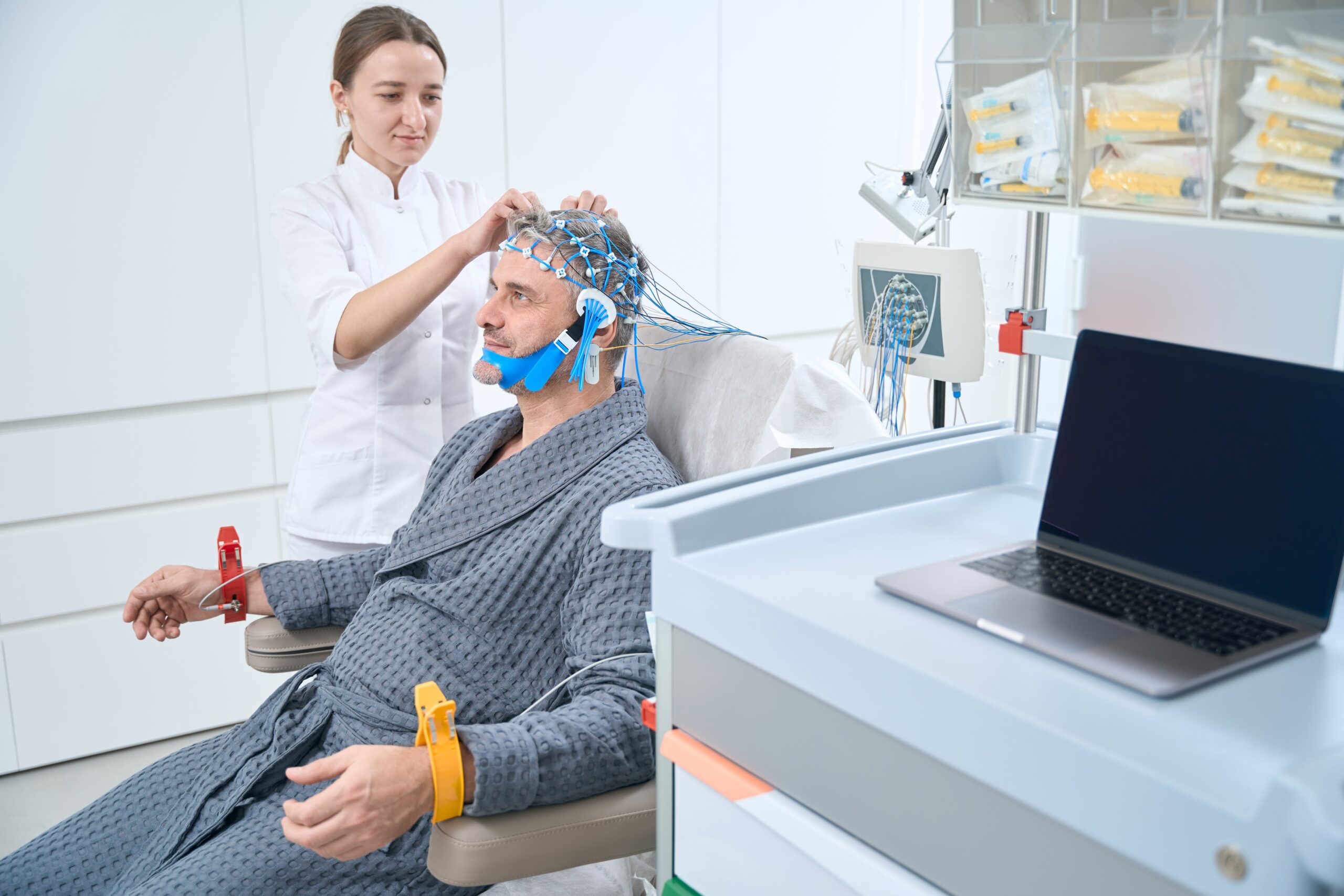 Veteran undergoing a stress test, highlighting the connection between heart problems and mental health. 