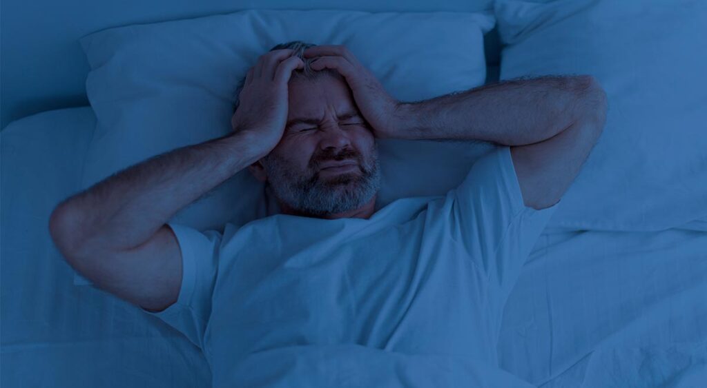 Man suffering from sleep apnea and sinusitis can make breathing difficult and disrupt sleep, leading to fatigue and health risks.