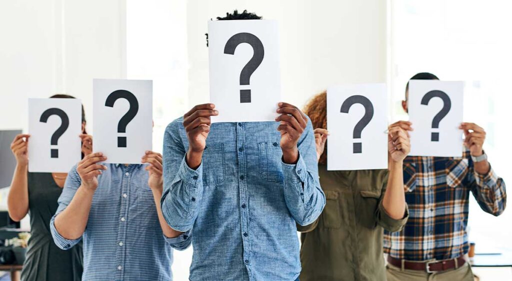 A group holding question marks reflects the confusion many face. Our FAQ breaks down the most common questions about VA shoulder ratings.